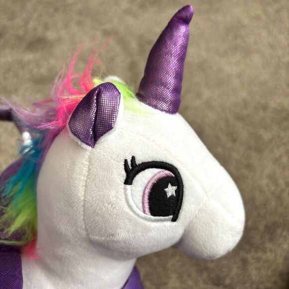 Little Jupiter Rainbow Winged Unicorn w/ Purple Reverse Sequined Carry Bag 9.5" - Picture 4 of 8